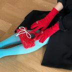 Pearl Full Finger Wool Rabbit Warm Vintage Red Thicken Winter Mittens Christmas Glove