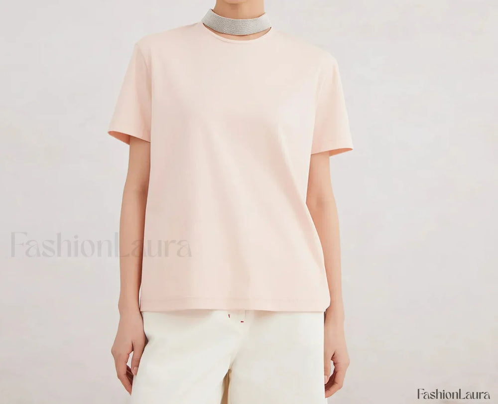 Pima Cotton Crew Neck Women’s T Shirt Light pink / S