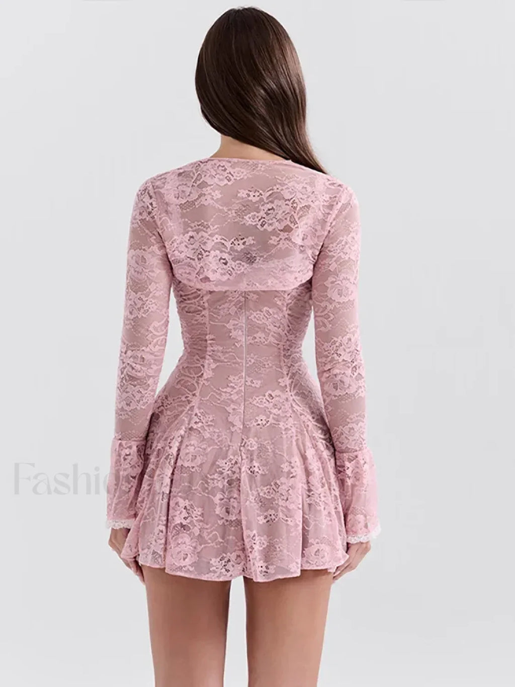 Pink Floral Flare Sleeve Mini Dress