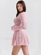 Pink Floral Flare Sleeve Mini Dress