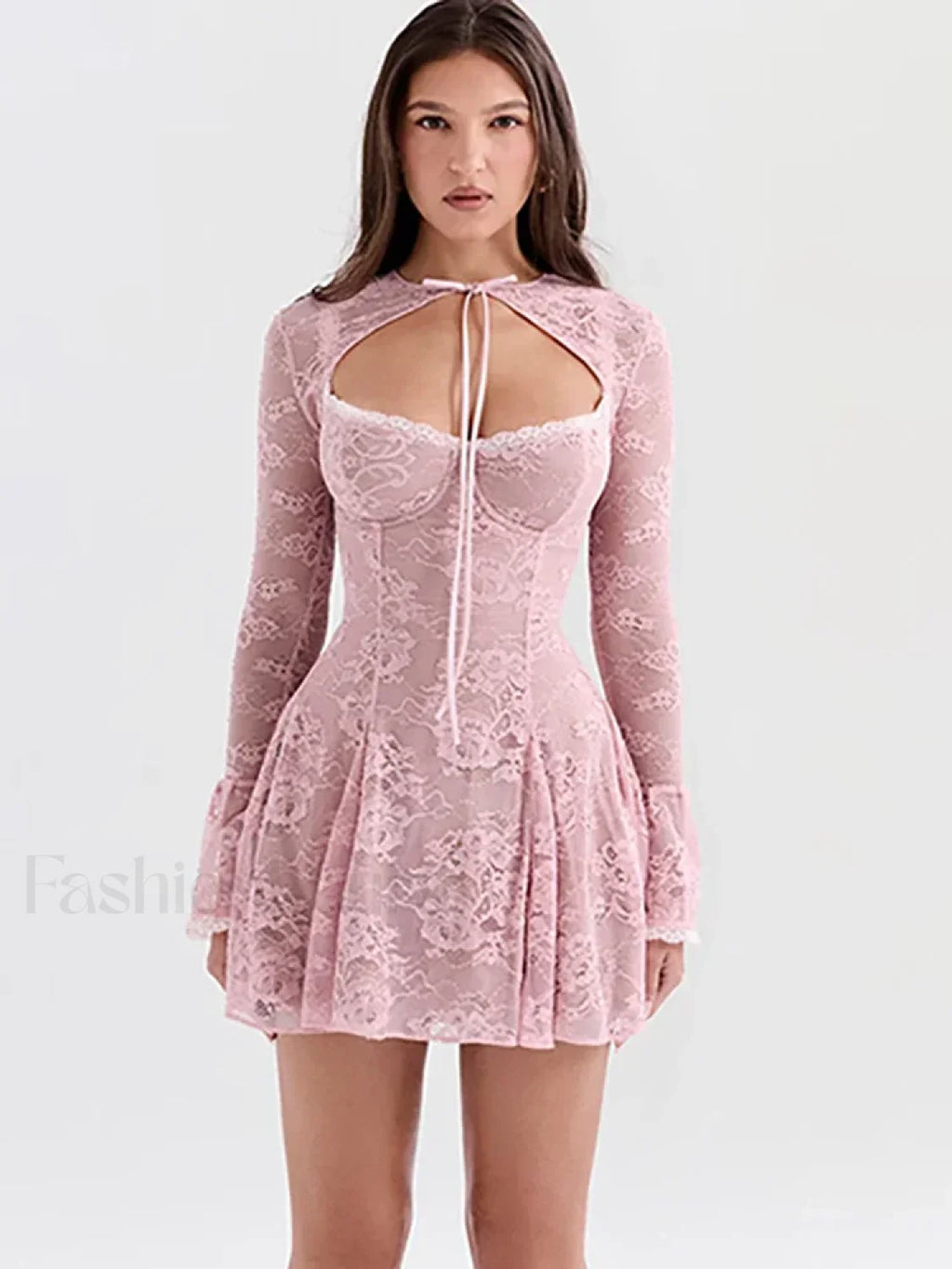 Pink Floral Flare Sleeve Mini Dress Pink / S