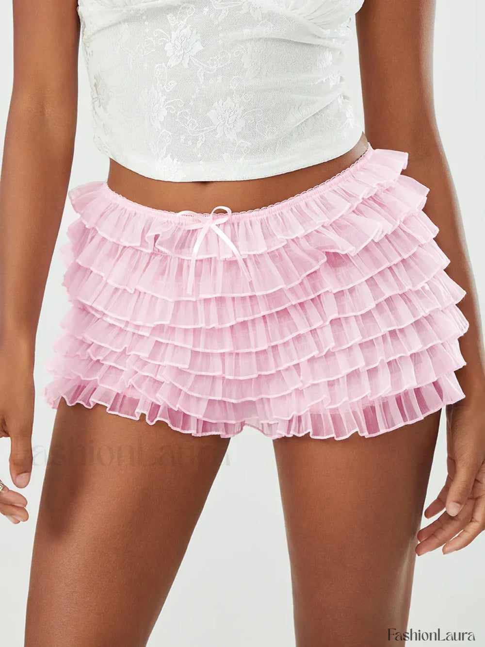 Pink Lace Ruffled Bloomer Skirt Pink / S