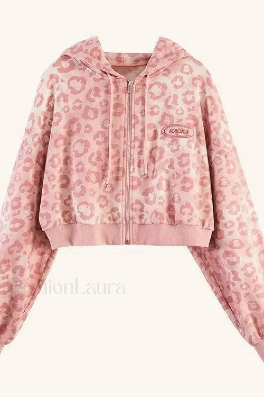 Pink Leopard Print Hooded Zip up Hoodie