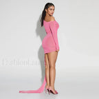 Pink One Shoulder Mesh Mini Dress