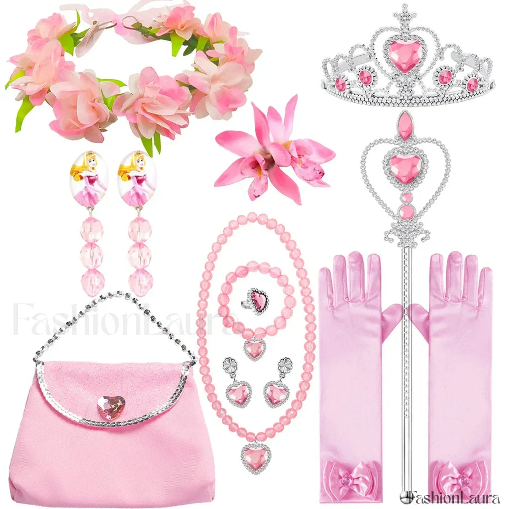 Pink Party Kid Elegant Spring Princess Sleeping Beauty Birthday Autumn Cosplay Aurora Costume 2Y Tag 100 / Accs 04