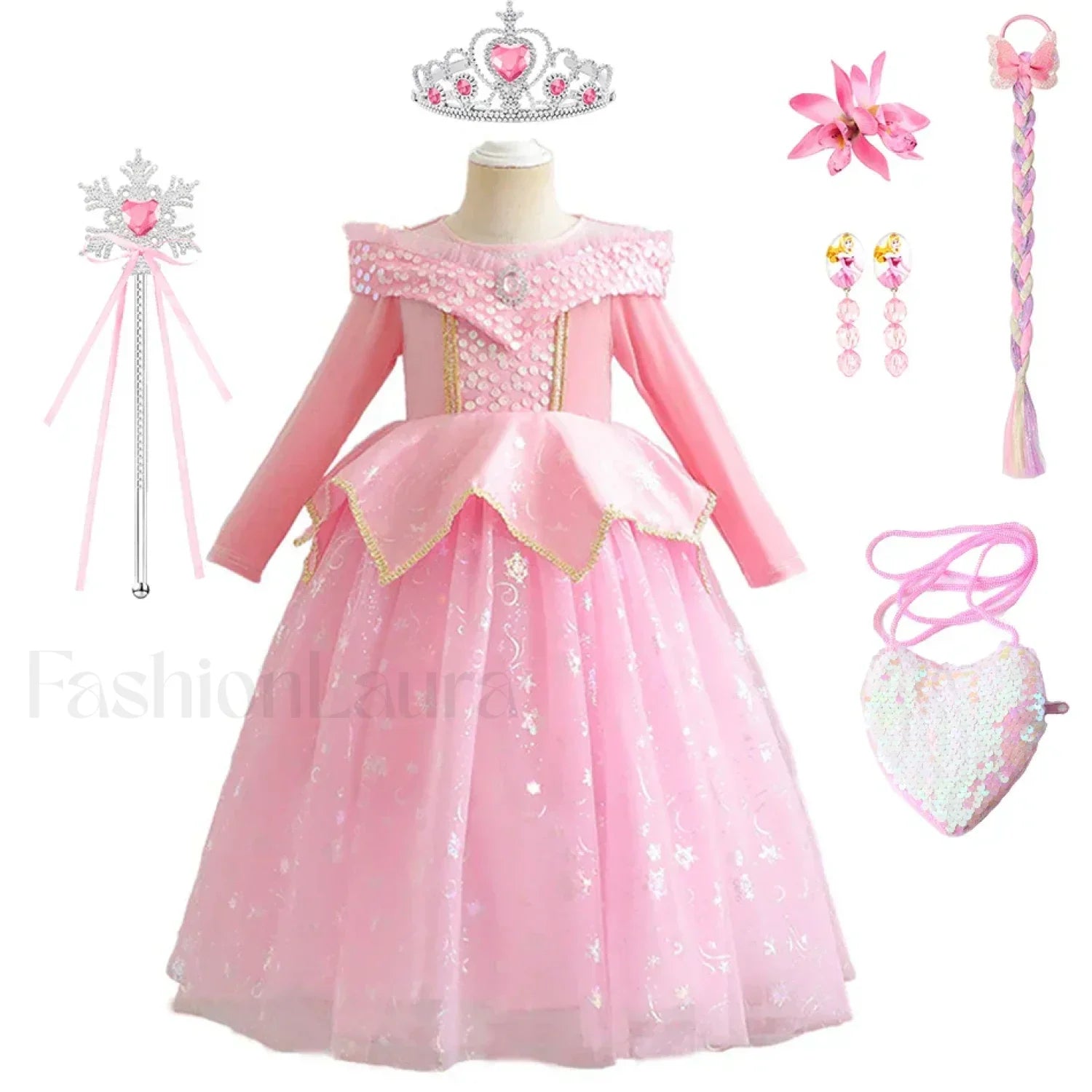 Pink Party Kid Elegant Spring Princess Sleeping Beauty Birthday Autumn Cosplay Aurora Costume 2Y Tag 100 / Dress Sets 04