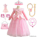 Pink Party Kid Elegant Spring Princess Sleeping Beauty Birthday Autumn Cosplay Aurora Costume 2Y Tag 100 / Dress Sets 05