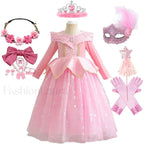 Pink Party Kid Elegant Spring Princess Sleeping Beauty Birthday Autumn Cosplay Aurora Costume 2Y Tag 100 / Dress Sets 06