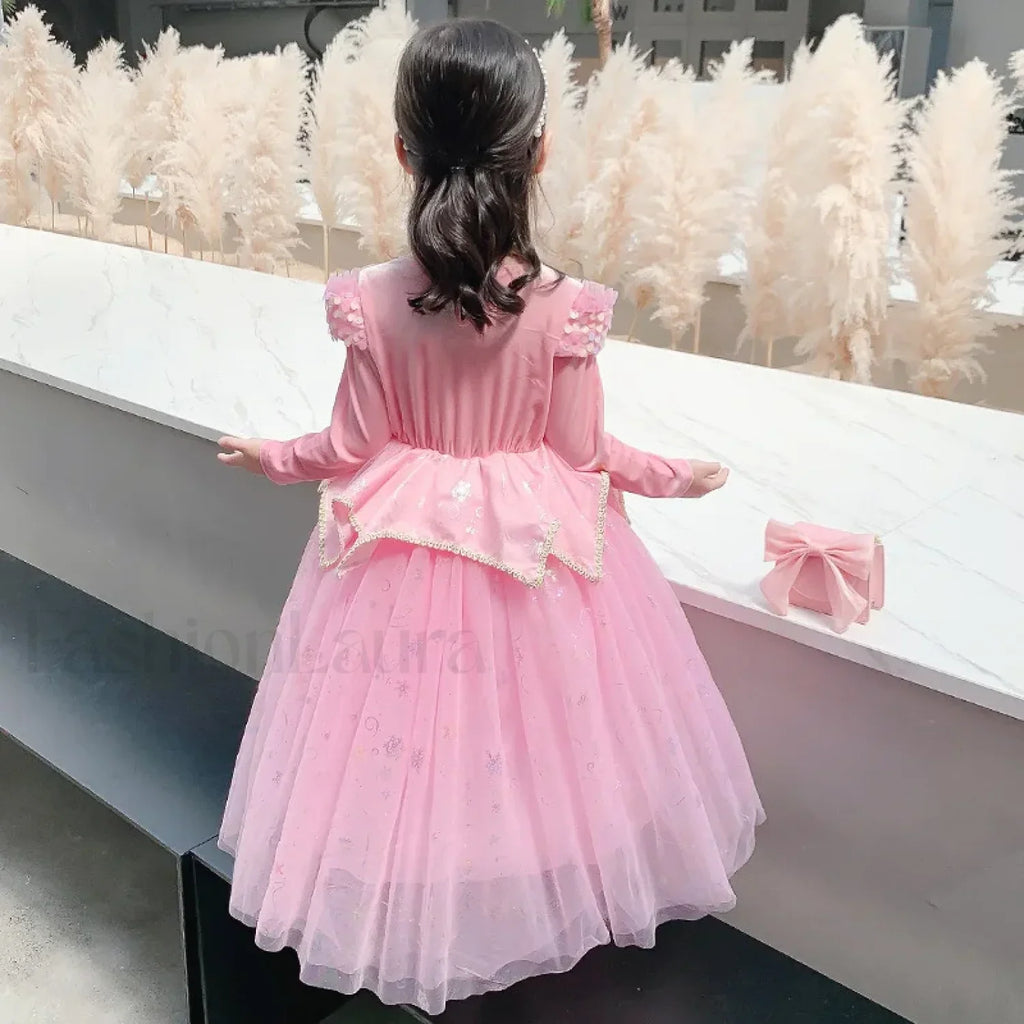 Pink Party Kid Elegant Spring Princess Sleeping Beauty Birthday Autumn Cosplay Aurora Costume