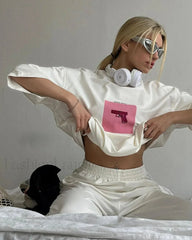 Pink Print Cotton T Shirt White / M