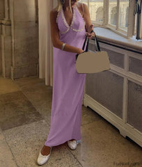 Pink Satin Halter Midi Dress