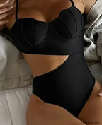 Pink Underwire Strapped Hollow One Piece Black / S