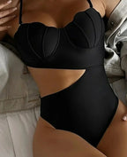 Pink Underwire Strapped Hollow One Piece Black / S