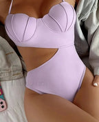 Pink Underwire Strapped Hollow One Piece Purple / S
