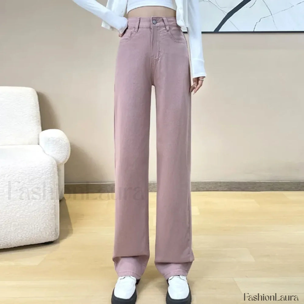 Pink Wide Leg High Waist Denim Jeans