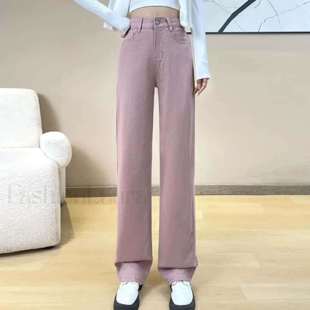 Pink Wide Leg High Waist Denim Jeans pink / xs