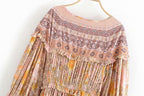 JuliaFashion-Pinkish Orange Loose Long Sleeve Bohemian Dress