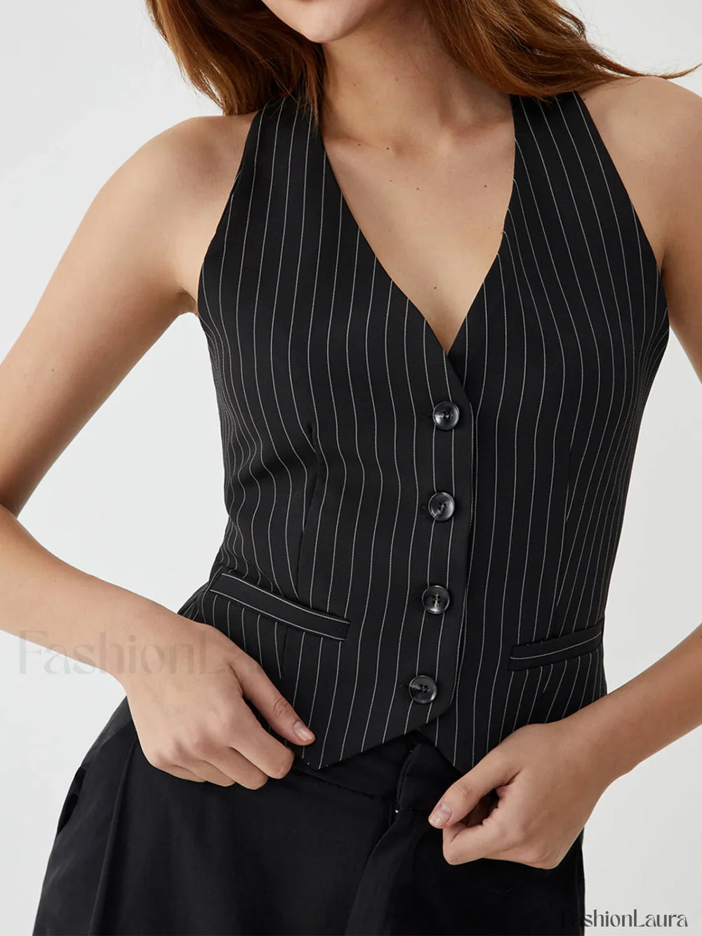 Pinstripe Charming Halter Vest Vests