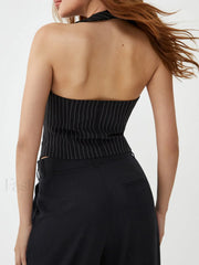 Pinstripe Charming Halter Vest Vests