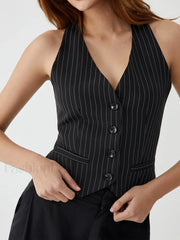 Pinstripe Charming Halter Vest Vests