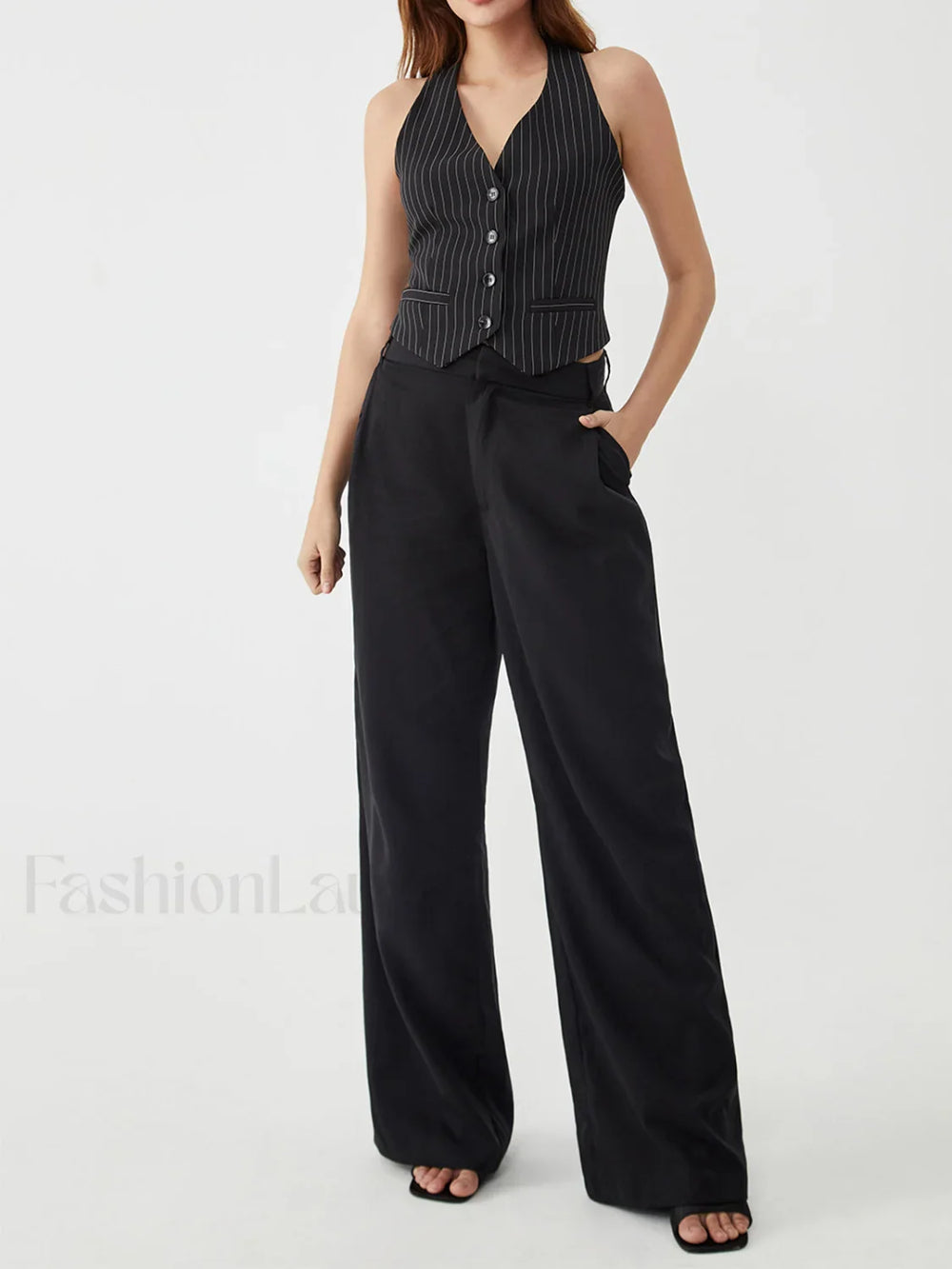 Pinstripe Charming Halter Vest Vests