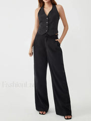 Pinstripe Charming Halter Vest Vests
