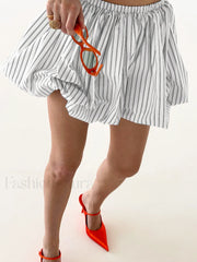 Pinstripe Elastic Waist Bubble Skirt Skirts
