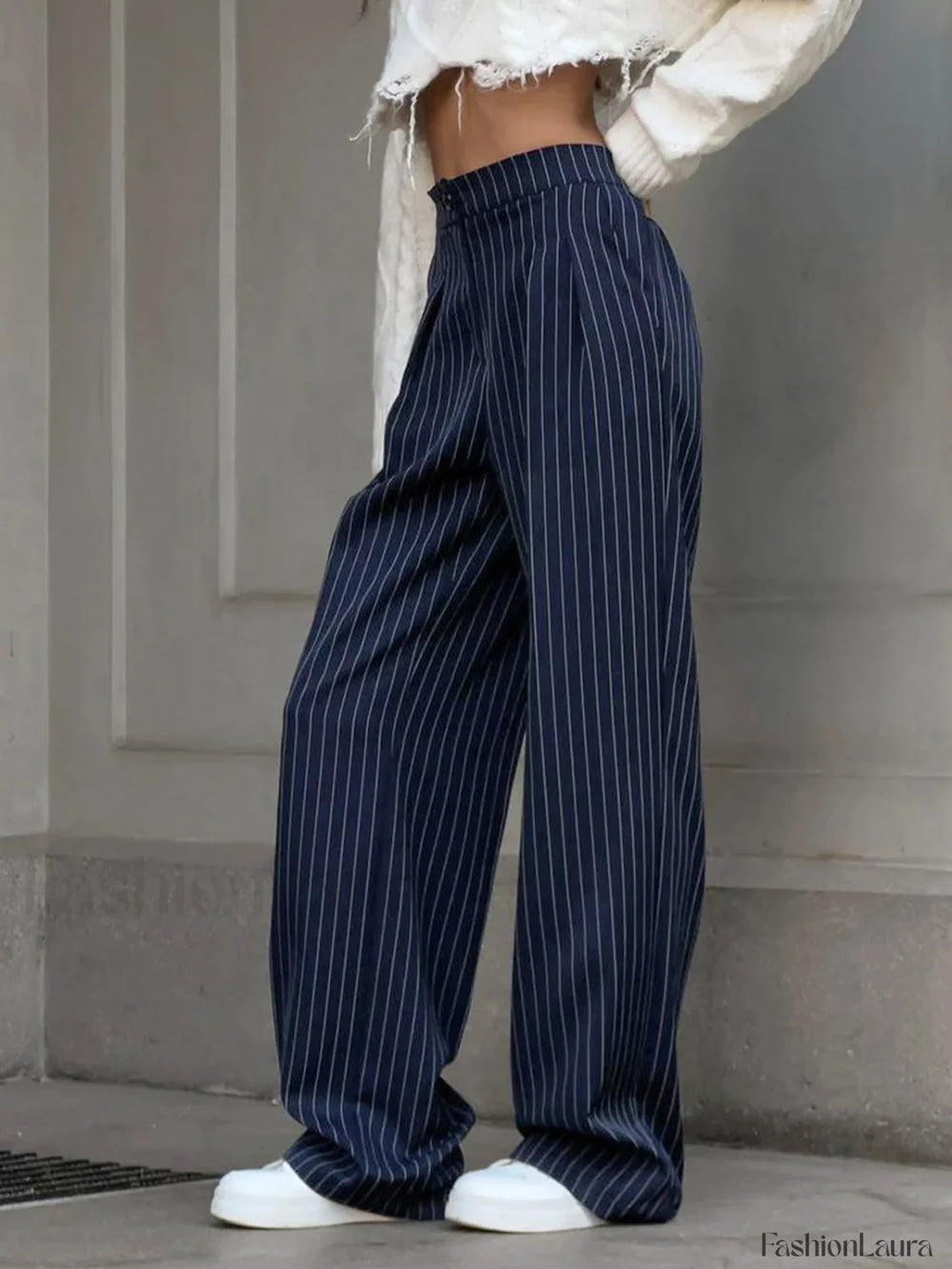 Pinstripe Pleated Wide Leg Pants Pants