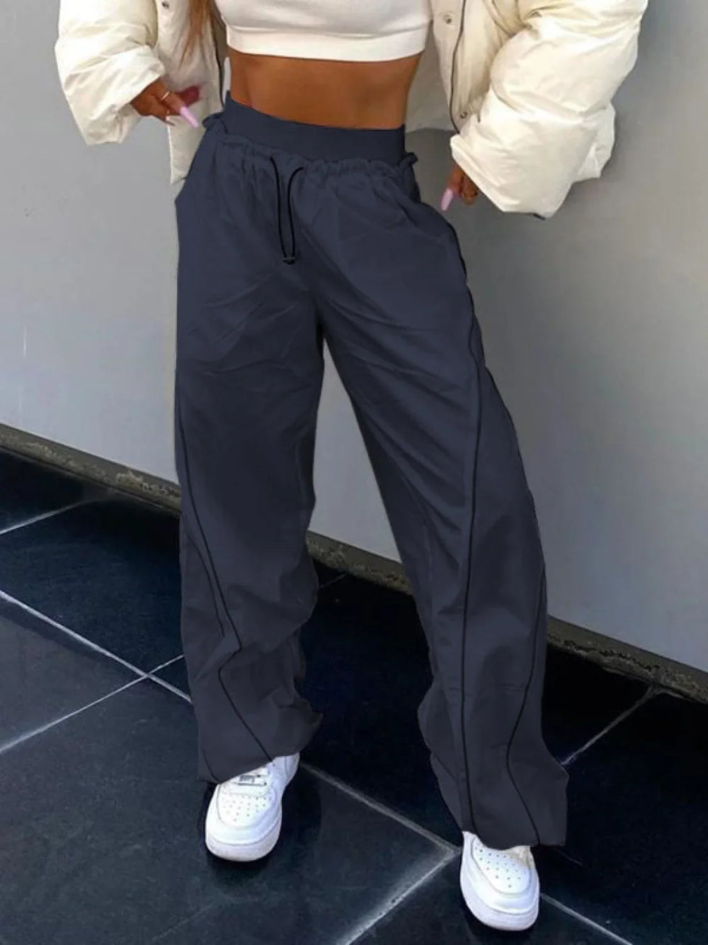 Pintuck Detail Straight Leg Pants Straight Leg Pants