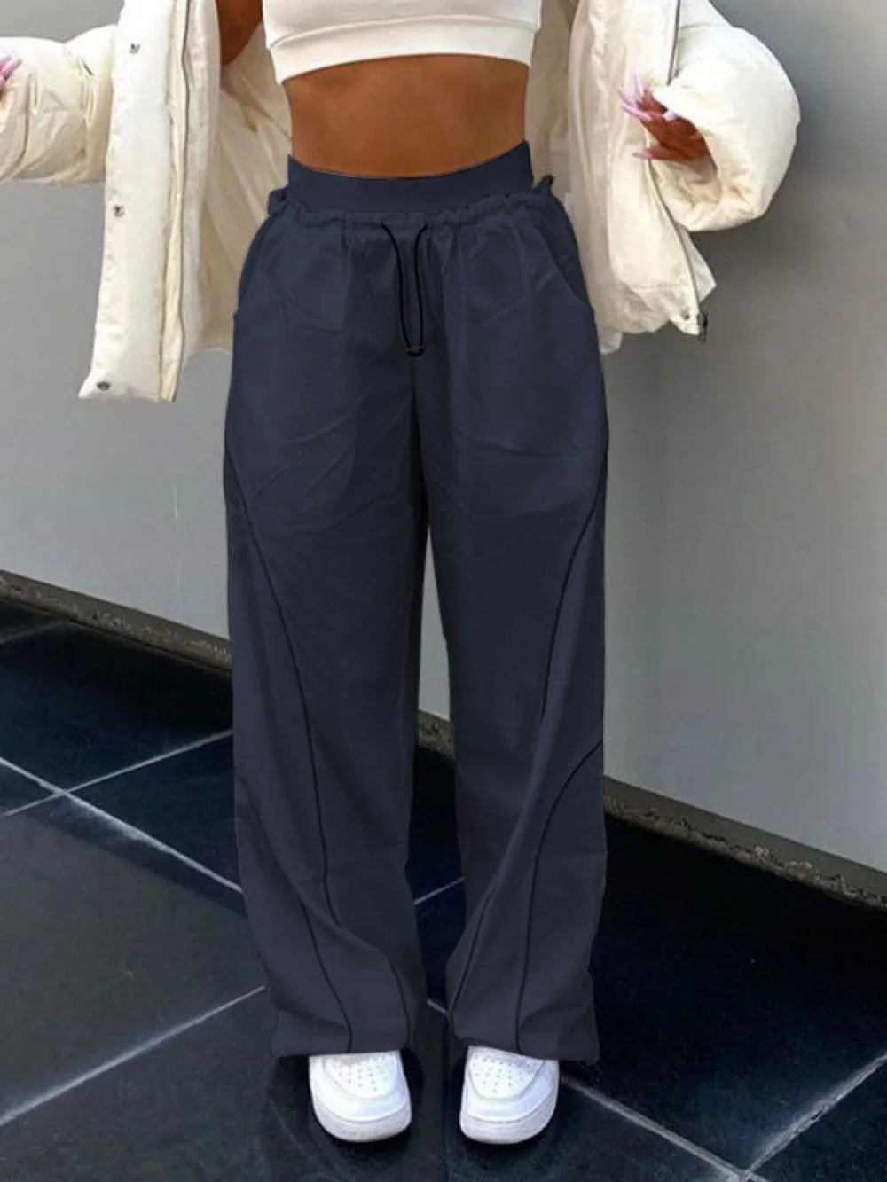 Pintuck Detail Straight Leg Pants Straight Leg Pants