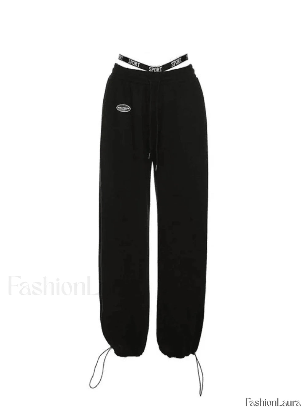 Piping Detail Strappy Waist Baggy Sweatpants Pants