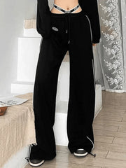 Piping Detail Strappy Waist Baggy Sweatpants Pants