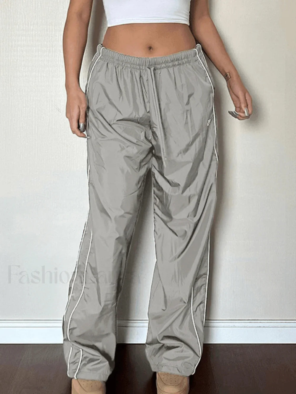 Piping Detail Wide Leg Parachute Pants Pants