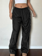 Piping Detail Wide Leg Parachute Pants Pants