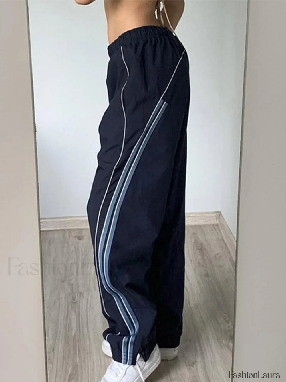 Piping Detail Wide Leg Track Pants Wide Leg Pants