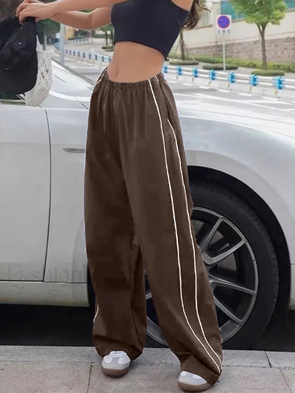 Piping Detail Wide Leg Track Pants Wide Leg Pants