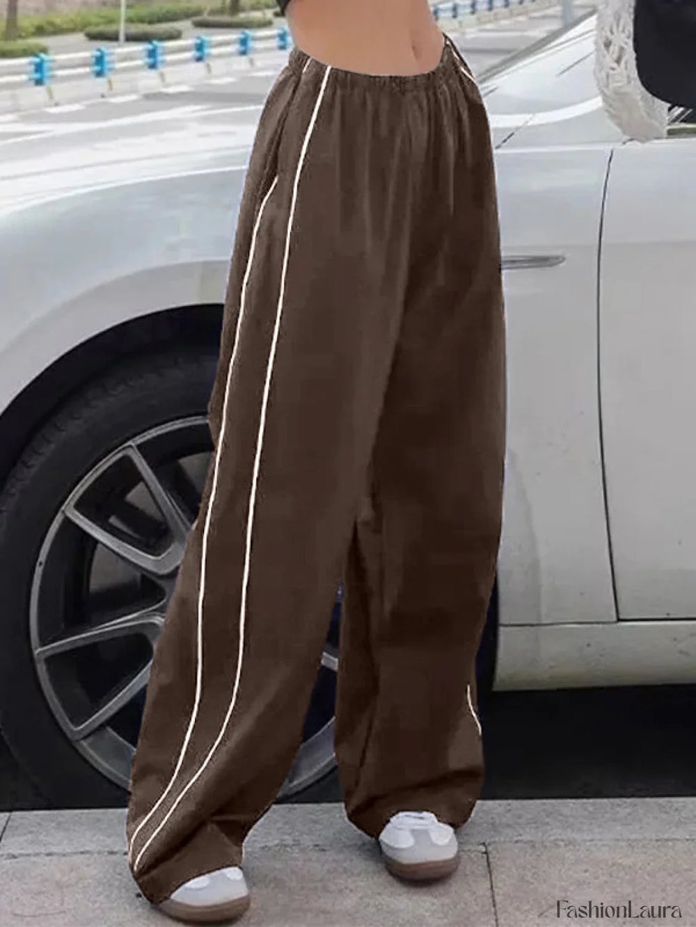 Piping Detail Wide Leg Track Pants Wide Leg Pants