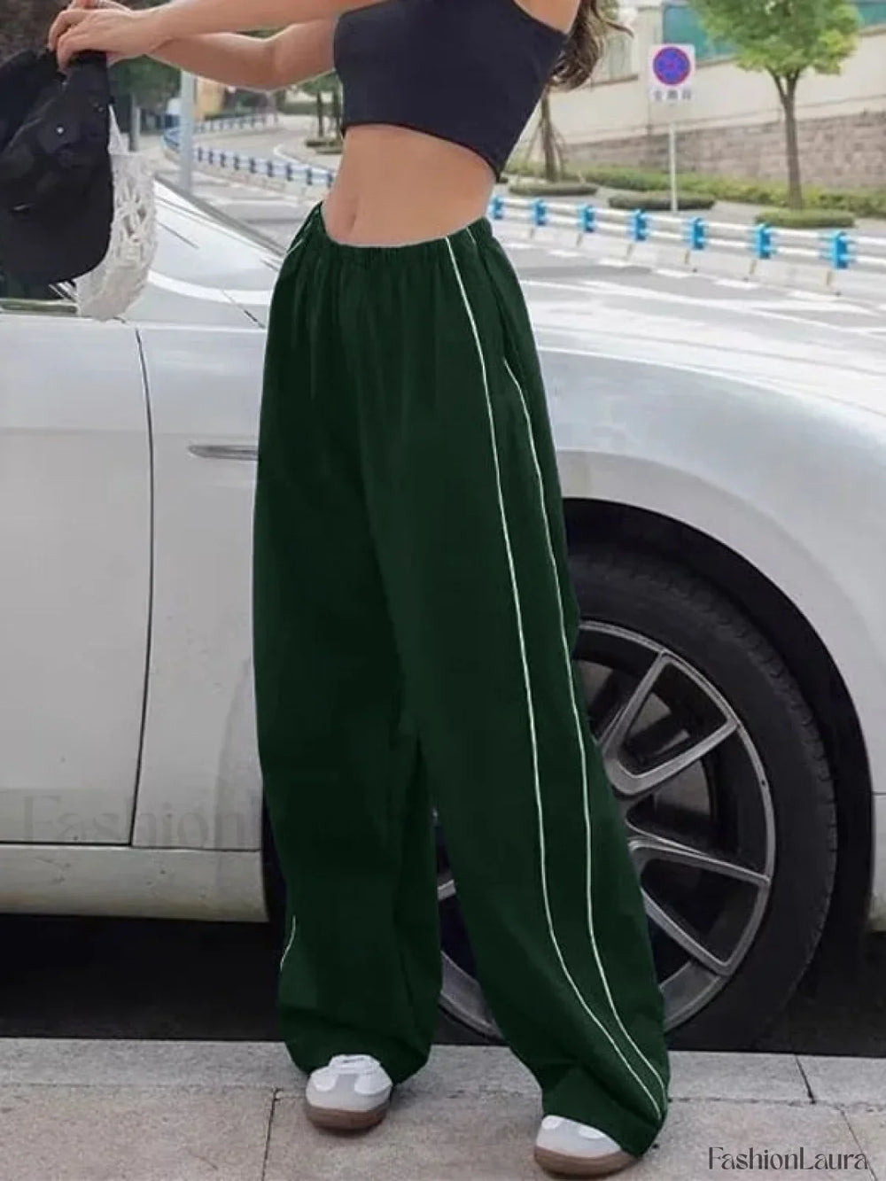 Piping Detail Wide Leg Track Pants Wide Leg Pants