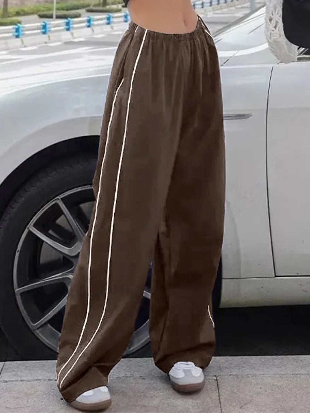 Piping Detail Wide Leg Track Pants Wide Leg Pants