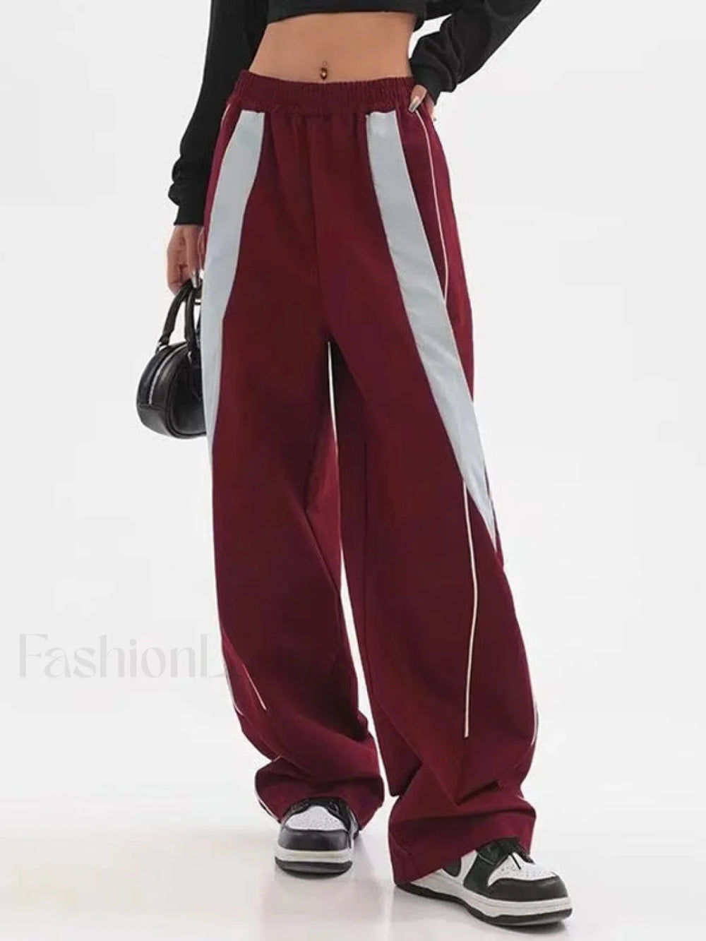 Piping Patchwork Baggy Sweatpants Wide Leg Pants