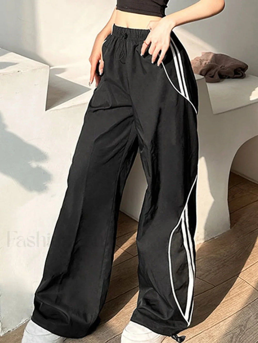 Piping Side Stripe Baggy Sweatpants Black / S Wide Leg Pants