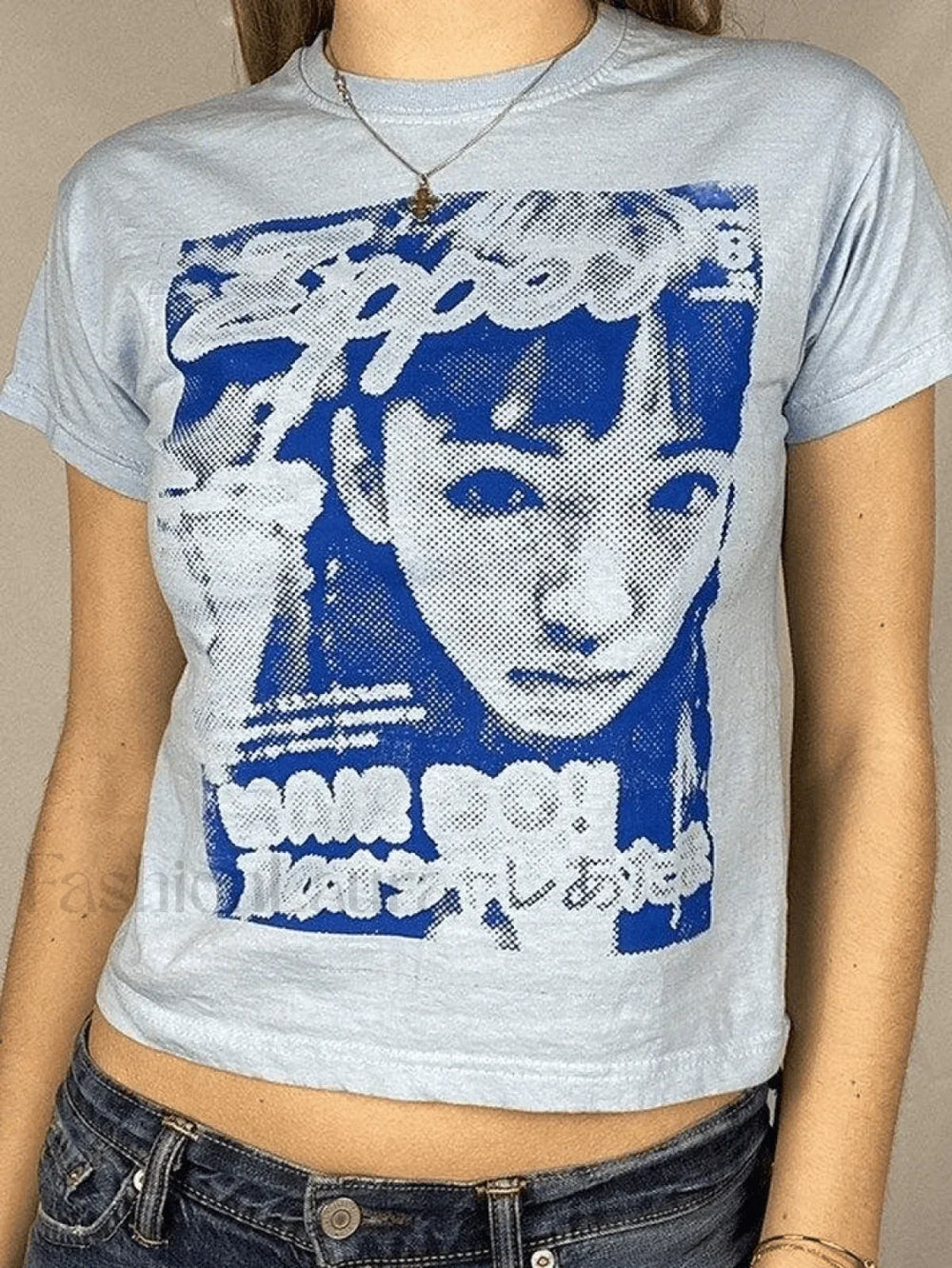 Pixel Face Print Short Sleeve Tee Blue / S Tops&Tees