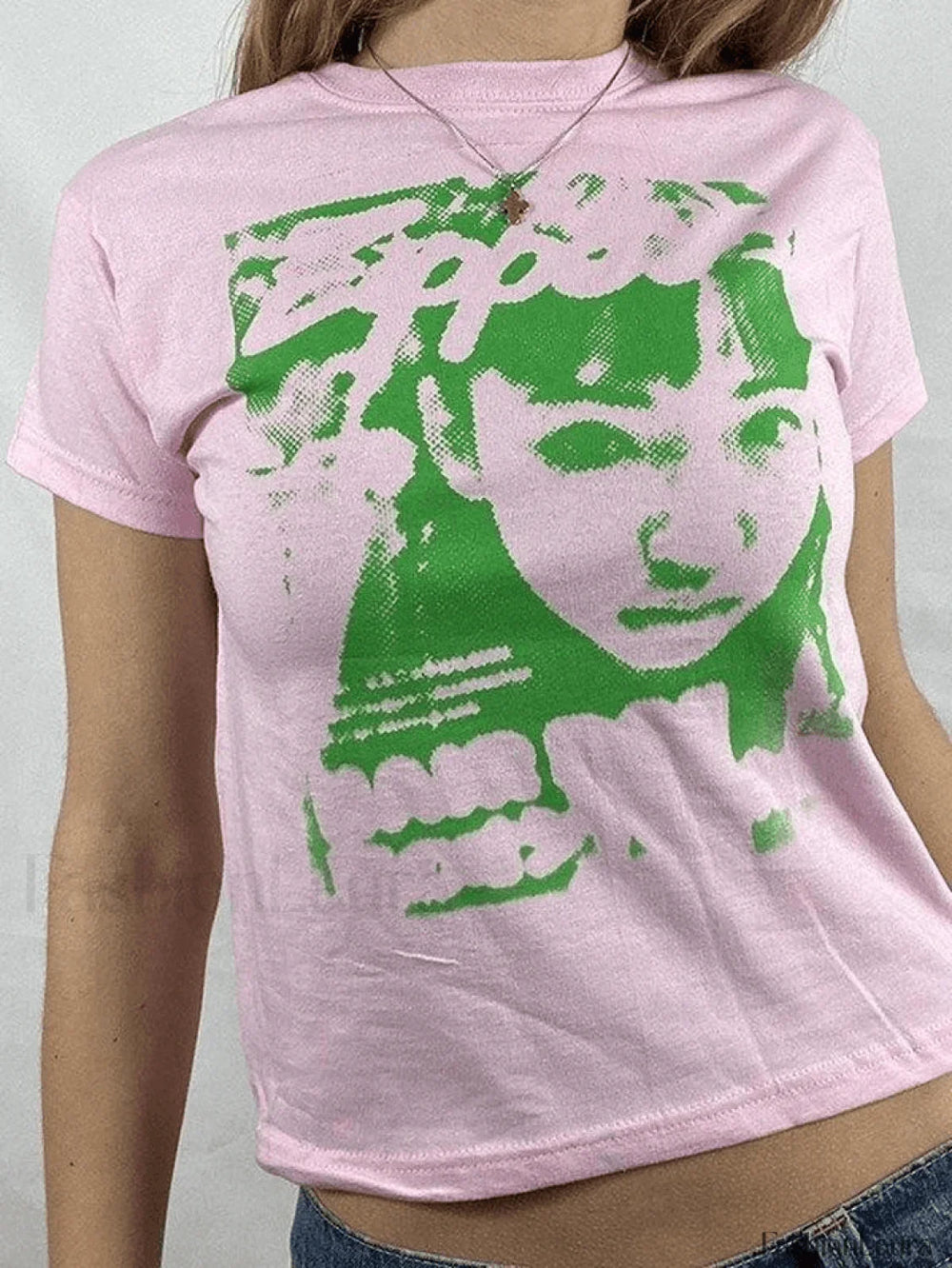 Pixel Face Print Short Sleeve Tee Green / S Tops&Tees