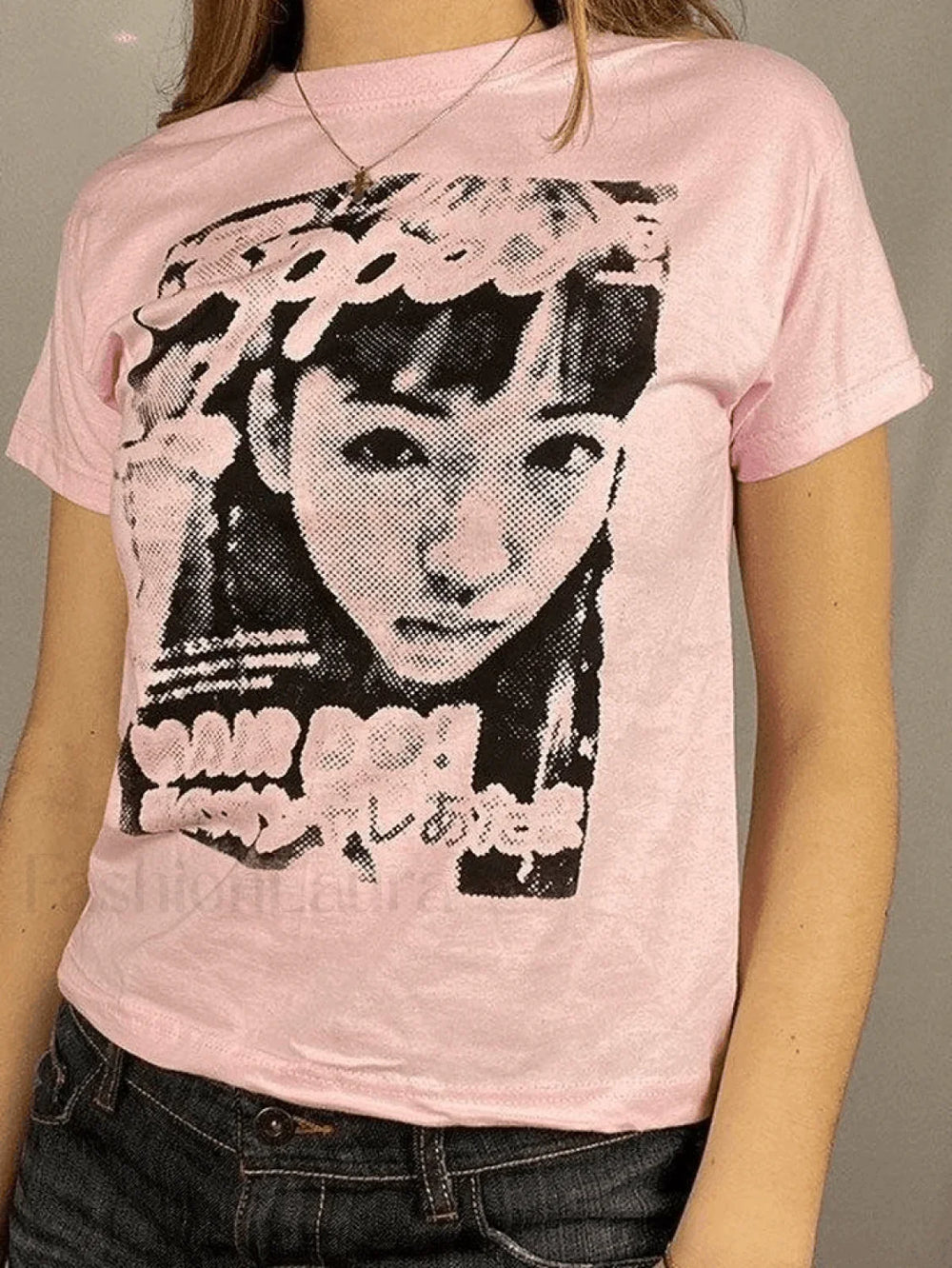 Pixel Face Print Short Sleeve Tee Pink1 / S Tops&Tees