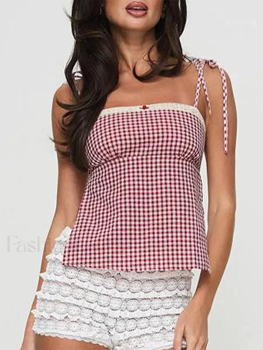Plaid Backless Bow Tie Crop Top
