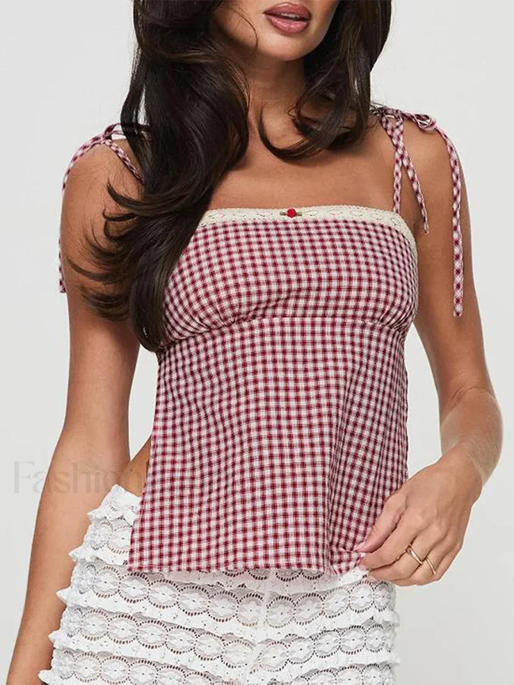 Plaid Backless Bow Tie Crop Top