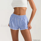 Plaid Bloomers Mid Elasticband Lace Trim Streetwear Lounge Short