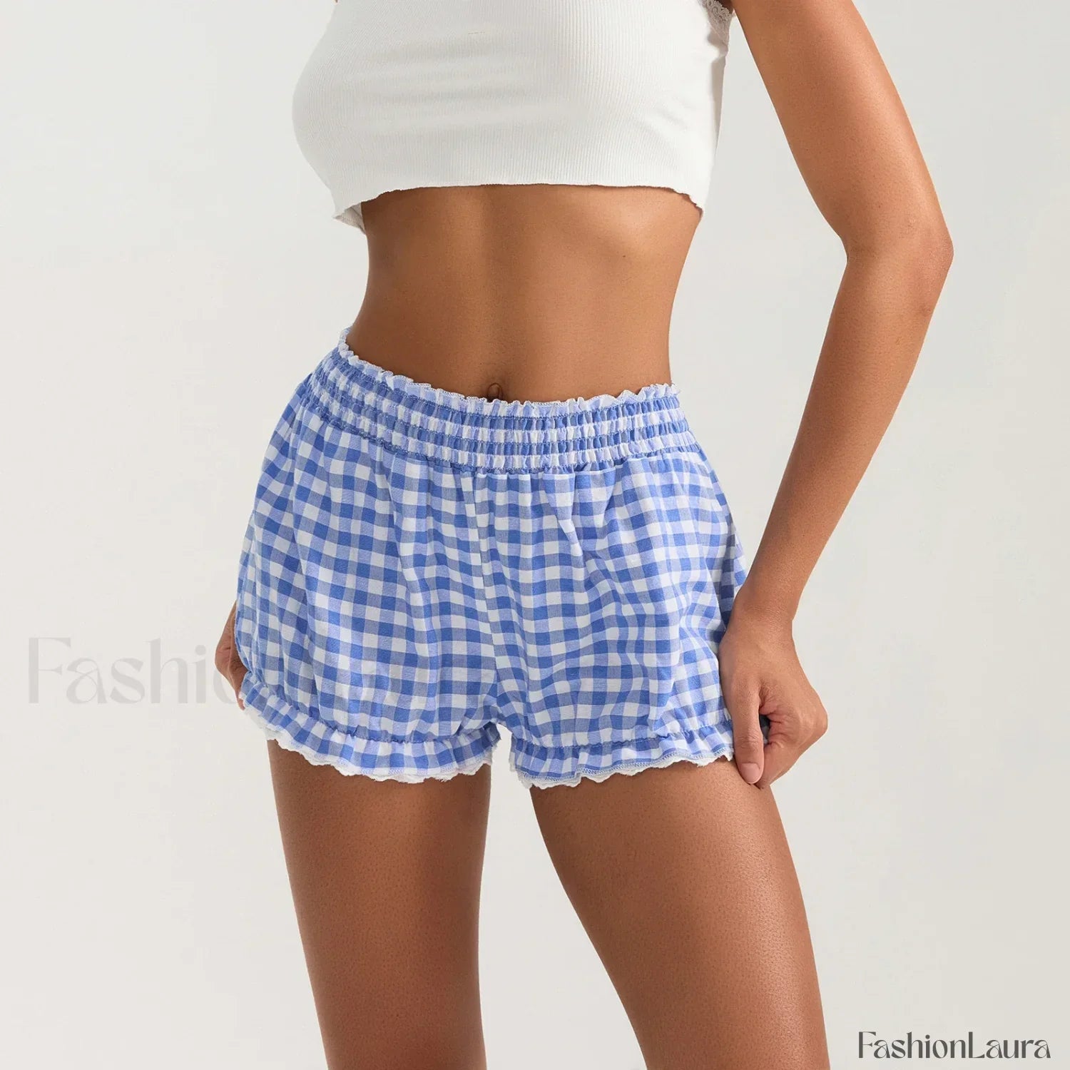 Plaid Bloomers Mid Elasticband Lace Trim Streetwear Lounge Short