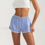 Plaid Bloomers Mid Elasticband Lace Trim Streetwear Lounge Short