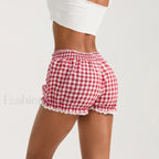 Plaid Bloomers Mid Elasticband Lace Trim Streetwear Lounge Short